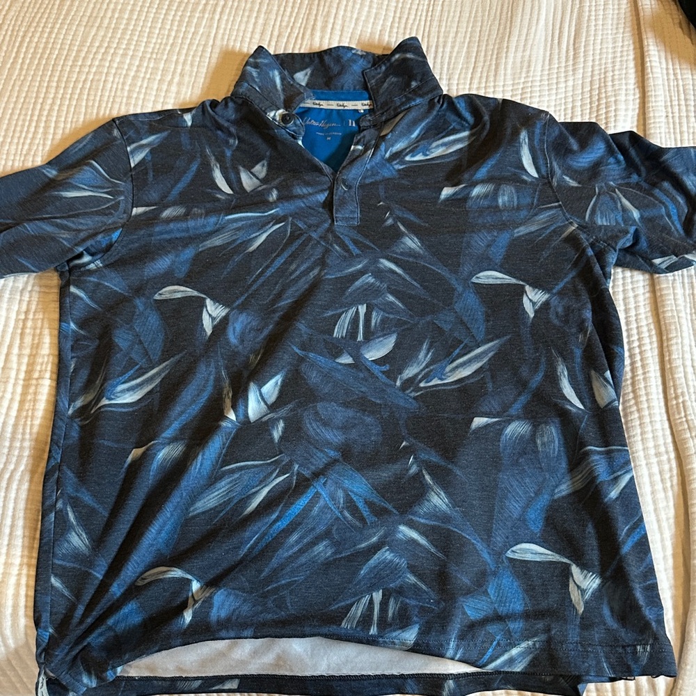Walter Hagen Golf men’s MED Blue Leaf Pattern Polo Shirt